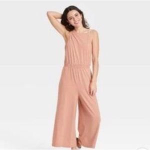 A NEW DAY Jumpsuit Deep Blush Sleeveless Elastic Waist Tie Belt Slip On SZ S NWT